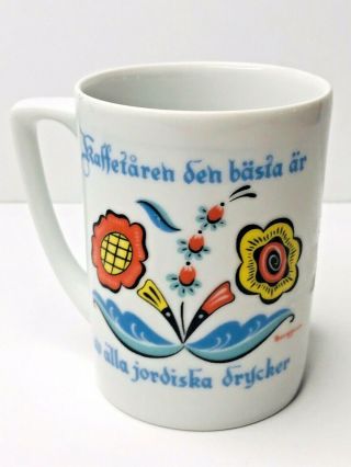 Vintage Berggren Swedish Scandinavian Coffee Mug Cup White Floral