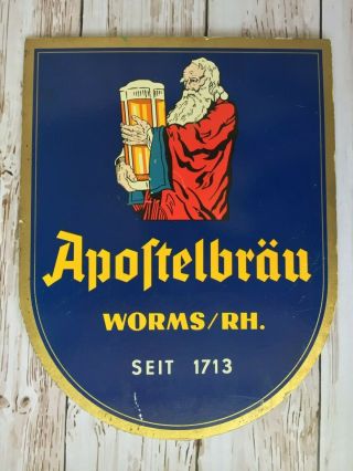 Antique Advertising Apostel Brau German Beer Sign Imoglas 10 "