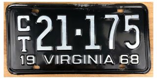 Virginia 1968 Car Trailer License Plate C/t21 - 175