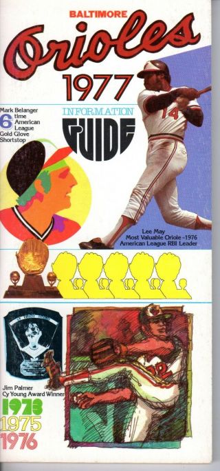 1977 Baltimore Orioles Baseball Media Guide Jim Palmer,  Lee May,  Earl Weaver