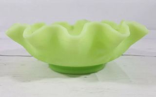 Vintage Fenton Lime Green Ruffle Edged Glass Dish Patterned Candy Bowl