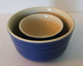 Set (2) Vintage Oxford Stoneware Cobalt Blue/cream Nesting / Mixing Bowl Set Exc