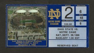Notre Dame Vs Ohio State Ticket Stub September 28,  1996
