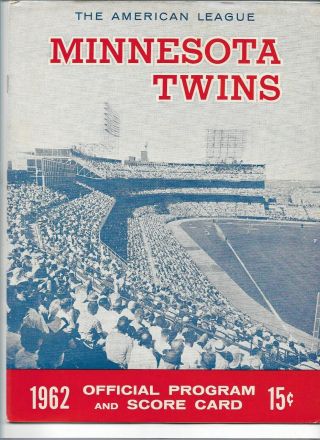 1962 Minnesota Twins American League Baseball Program Vs Washington
