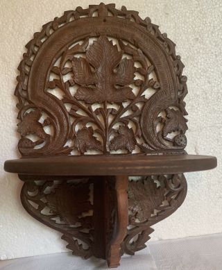Antique Carved Black Forest Leaf Design Wall Clock Shelf Victorian