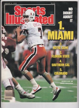 Craig Erickson Sports Illustrated January 1990 No Label Miami Hurricanes