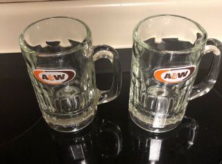 Two Vintage " A&w " Clear Glass Root Beer/float Mug 12 Oz - Heavy Glass
