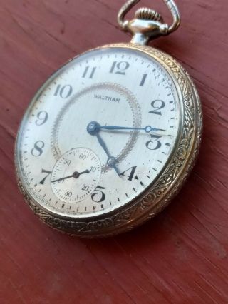 Antique Waltham Grade 610 Model 1908 Size 16 7 Jewel Pocket Watch.  Case
