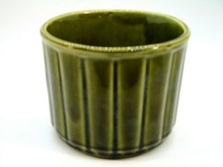 Vintage Mccoy Green Floraline 490 Round Ribbed Planter Bowl Flower Pot