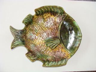Vtg Studio Art Ceramic Fish Shaped Serving Plate Platter Pottery
