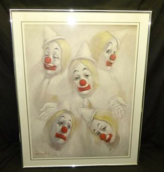Vtg 1976 Leighton Jones 5 Clown Faces Laugh Cry Lithograph Dac Ny Print Only