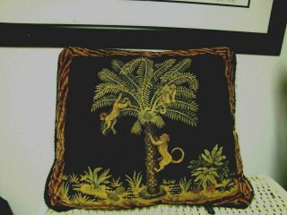 Vintage Ashford Court Large Woven Tapestry Tree Monkeys Throw Pillow