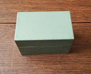 Vintage Syndicate Mfg Metal Green Tin Recipe Box 3x5 Index Card File