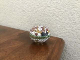 Vintage Chinese Cloisonne Lidded Trinket Box Pot With Cherry Blossom Design