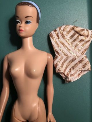 Vintage Mattel Fashion Queen Barbie Doll 870 W/blue Headband Orig Swimsuit