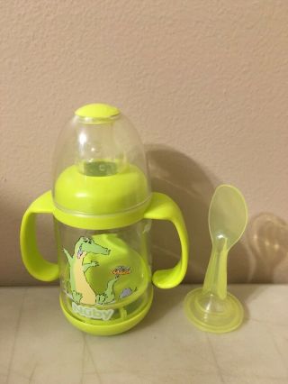Vintage Nuby Infant Feeder Bottle Baby Cereal Baby Food 4oz With Spoon Green