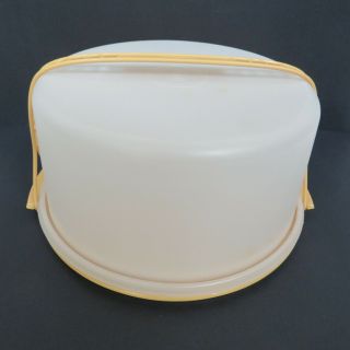 4 Piece Vintage Tupperware Harvest Gold Cake Taker 1256 W/lid & Handle