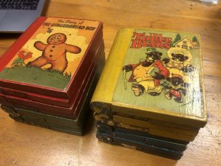 8 Antique Wooden Books Gingerbread Boy And Three Bears 1900s Bookie Blox