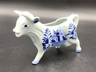 Vintage Delft Blue/white Hand Painted Cow Windmill,  Bull,  Steer Creamer 617