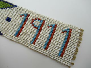 Antique Sioux Native American Beaded Hat Band Strip Dated 1911 Initials KA 3