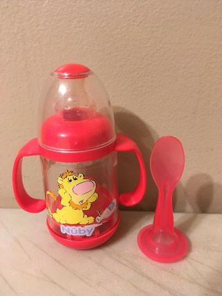 Vintage Nuby Infant Feeder Bottle Baby Cereal Baby Food 4oz With Spoon Red