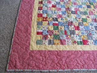 Vintage Baby Child Quilted Lap Quilt Blanket Machine Top Stitched Old Fabric 2