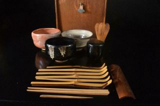 Z8146: Japanese Raku - Ware Tea Ceremony Set,  W/box Tea Ceremony