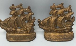 Vintage Clipper Sailing Ships Book Ends,  Cast Iron Bronze Color