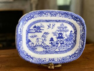 Vintage Miniature Dollhouse Stokesay Blue White Porcelain Serving Platter Asian