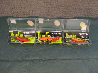 3 Vintage Storm Thin Fin Hot N Tot Fishing H38,  H37,  H45 Lures Nos In Boxes