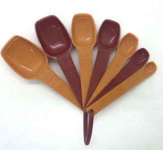 Vtg Tupperware Measuring Spoon Set - Full Complete 7 W/ Ring - Harvest Colors