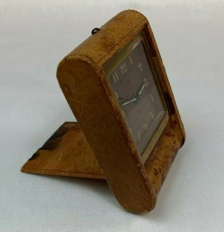 Antique 1920s Jaeger 2 Travel Alarm Clock,  Leather Case,  In Running