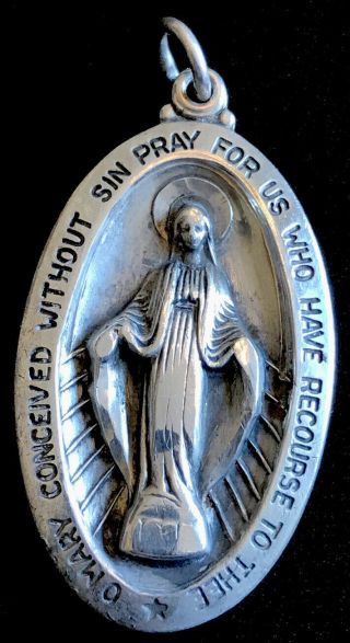 Vintage Catholic Theda Sterling Silver Miraculous Mary Religious Medal
