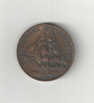 Vintage 1797 1st U.  S.  Navy Frigate Constellation Made With Ship Parts Coin Medal