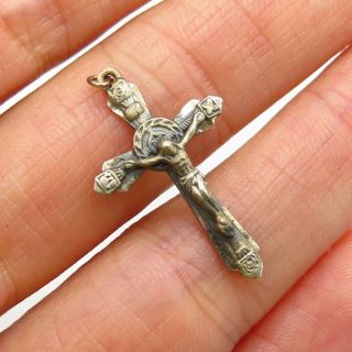 925 Sterling Silver Vintage Ppc Religious Crucifix Cross Pendant