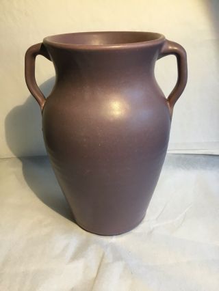 Antique Zanesville Stoneware Ringed Purple 2 Handle Vase Oil Jar Arts & Crafts 9