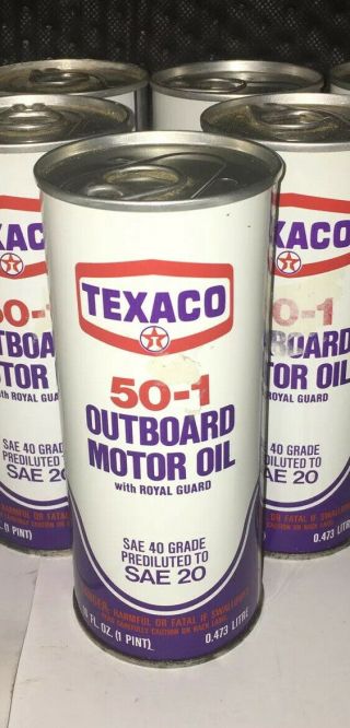 (1) Vintage Texaco 50 - 1 Outboard Motor Oil Sae 20 16oz Cans Full Nos