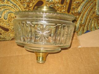 Heavy Antique Clear Faceted Cut Glass Oil Lamp Font /fount,  Dupex Screw Collar