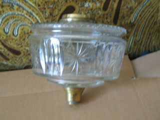 Heavy Antique Clear Faceted Cut Glass Oil Lamp Font /Fount,  Dupex Screw Collar 2