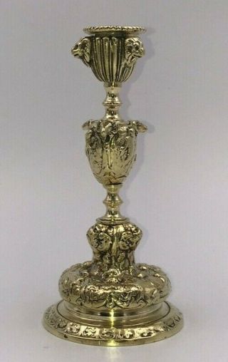 Lovely Heavy Antique Victorian Cast Solid Brass Candle Holder Candlestick 7 1/8 "