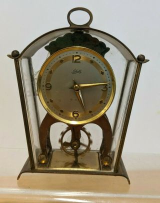 Aug Schatz & Sohne 59 German Brass Skeleton Carriage Mantel Clock 8 Day Wind Up