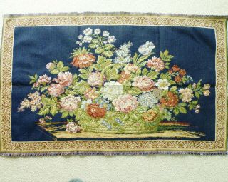 Vintage Jacquard Woven Tapestry,  Floral Aubusson Style French Wall Hanging