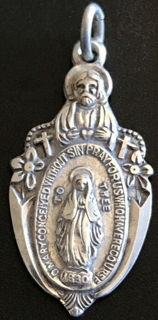 Vintage Catholic Creed Sterling Silver Miraculous Mary Religious Medal