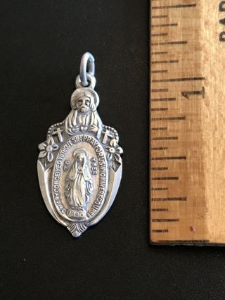Vintage Catholic Creed Sterling Silver Miraculous Mary Religious Medal 2