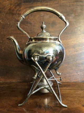 C.  1870 James Dixon & Sons Silver Plated Kettle Tea Pot Stand & Spirit Burner