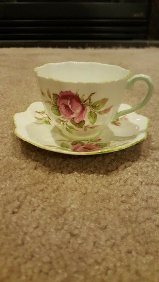 Vintage Paragon Rose W/ Green Trim Cup And Saucer Double Seal 1952 - 1960