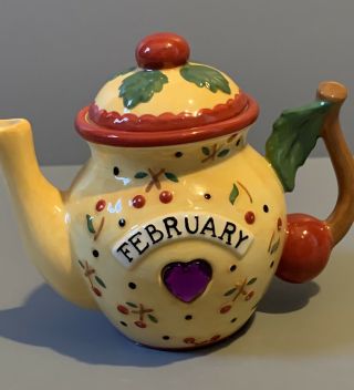 Vintage Mary Engelbreit 2005 Ceramic February Birthstone Teapot Ceramic Euc