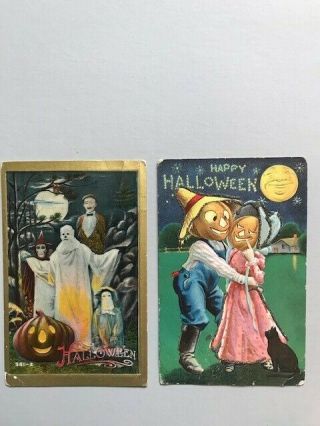 2 Antique Vintage Halloween Postcards,  Early 1900 