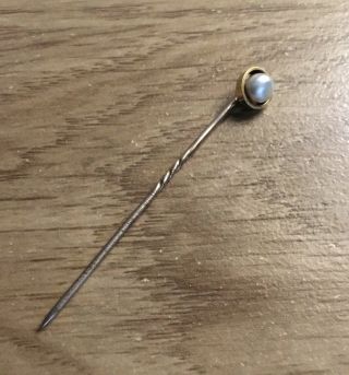 Antique Edwardian Circa 1910 9ct Solid Gold & Pearl Lapel / Tie / Stick Pin.