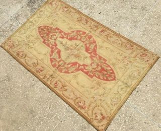 246 Estate Vintage French Aubusson Rug/tapestry Hand Embroidered 3.  10 X 2.  4 Feet